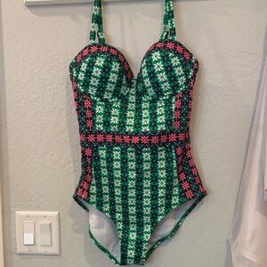 Boden Green and Pink Floral Swimsuit